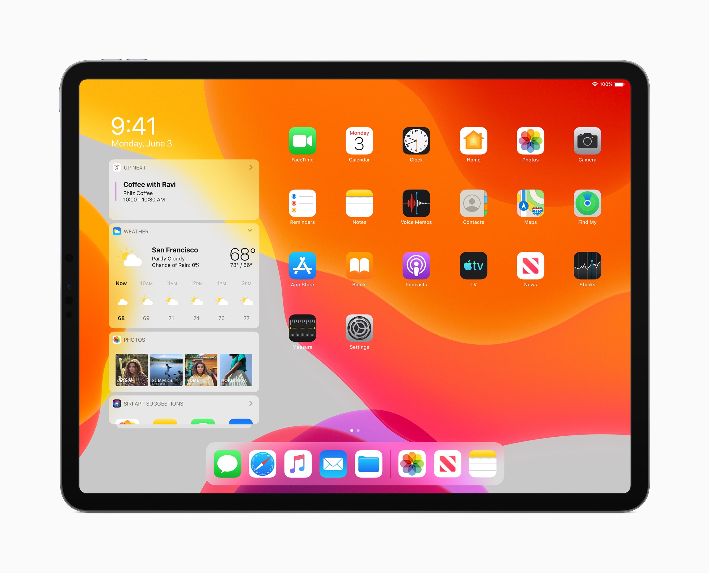 Tela inicial do iPad com o iPadOS 13