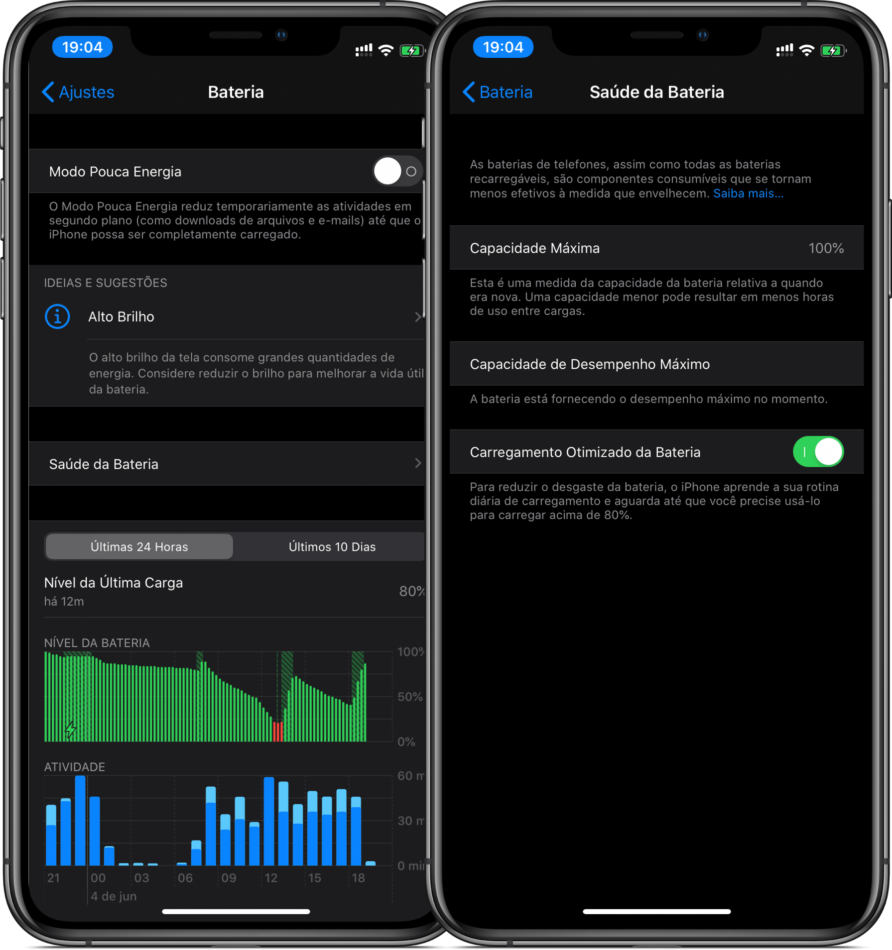 Recurso Carregamento Otimizado da Bateria, do iOS 13