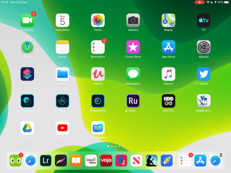 GIF animado da tela inicial do iPadOS 13