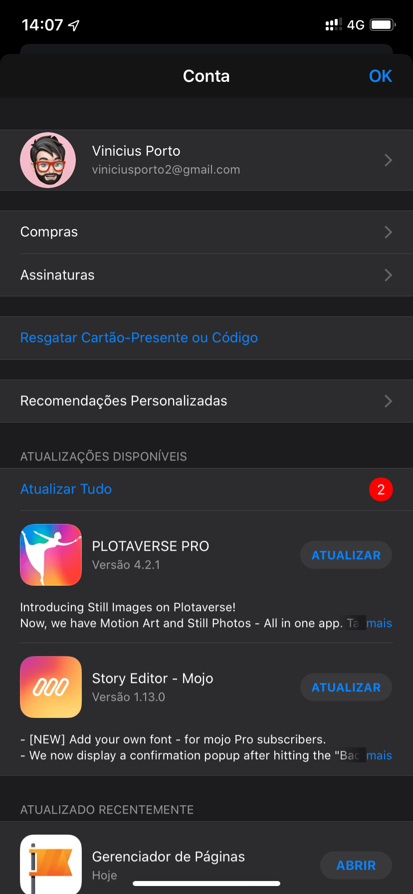 Atualizações de apps no iOS 13