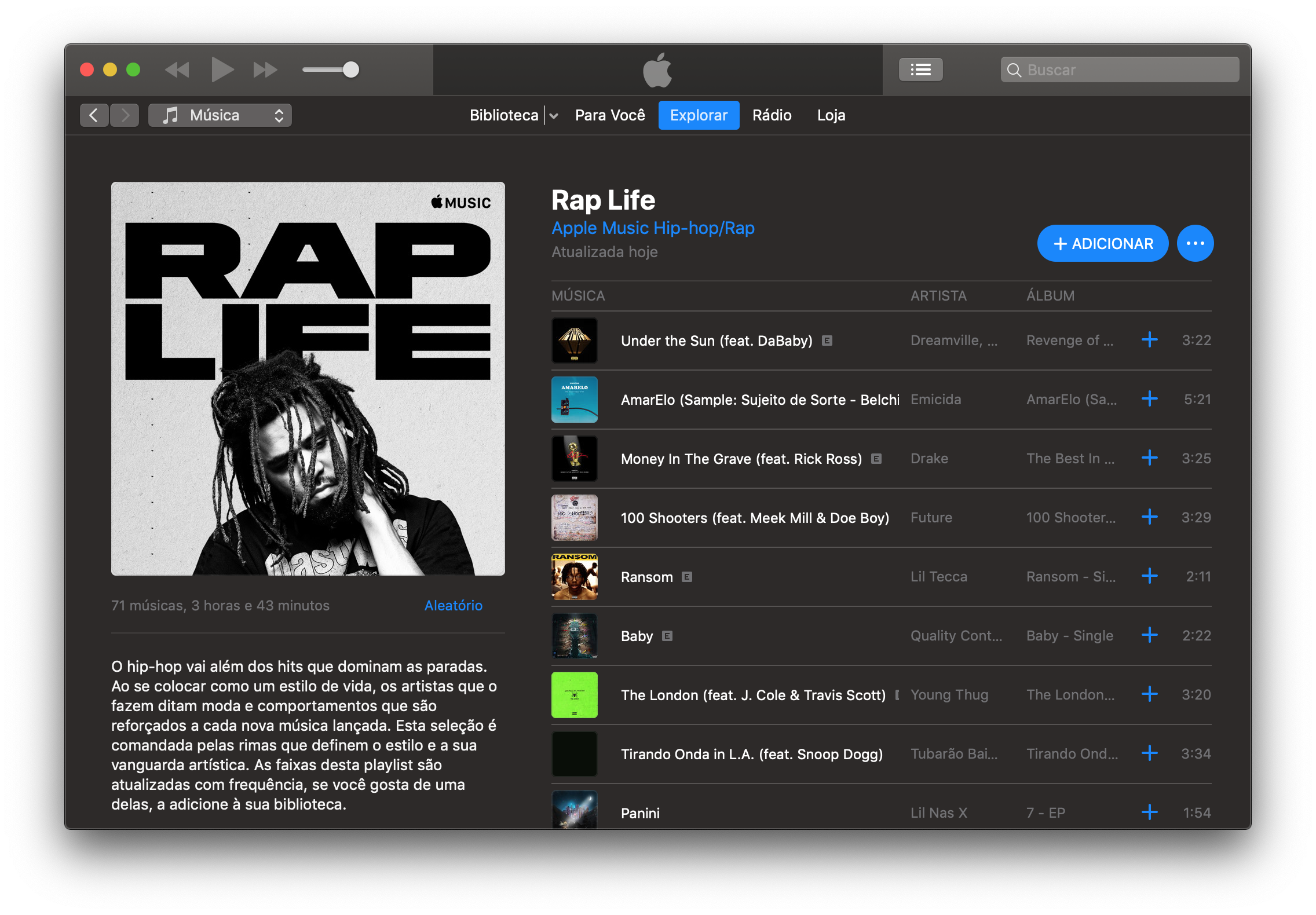 Playlist "Rap life" no Apple Music