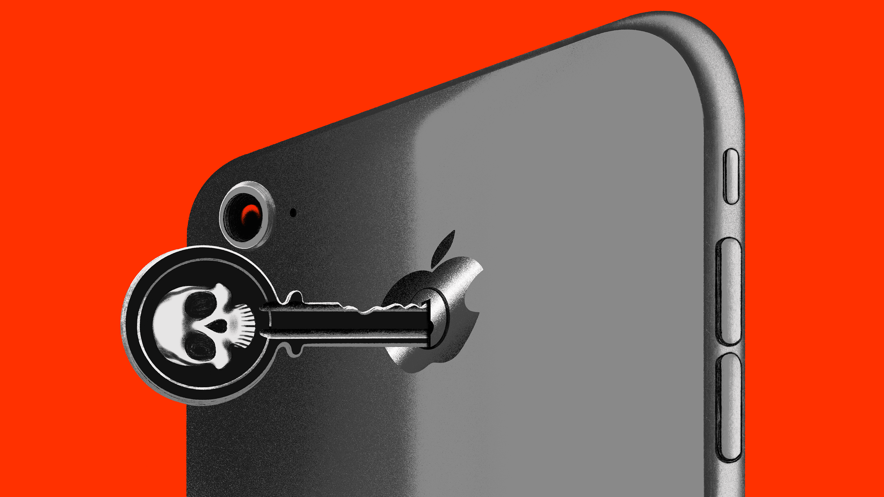 Ilustração de chave invadindo um iPhone
