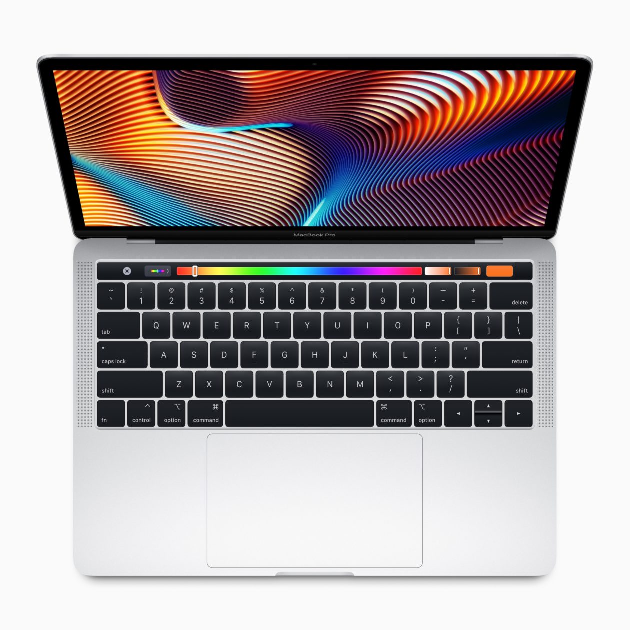 Novo MacBook Pro de 13 polegadas visto de cima com a sua Touch Bar