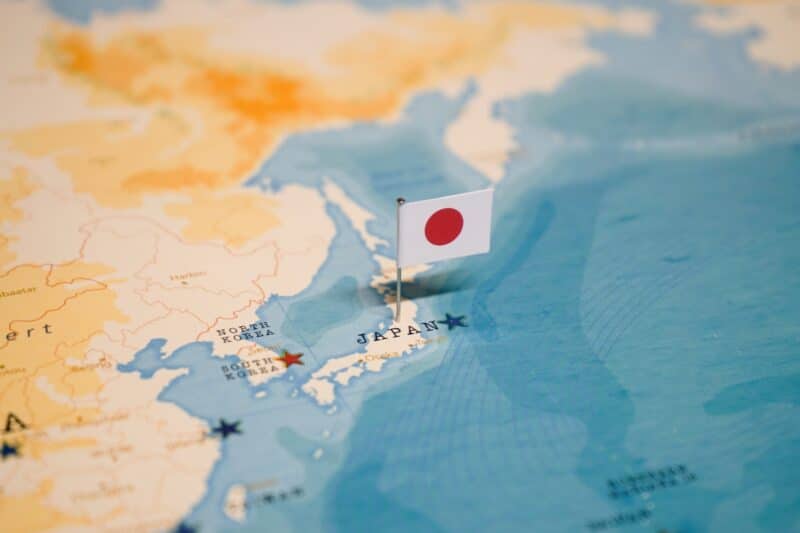 Bandeira do Japão no mapa
