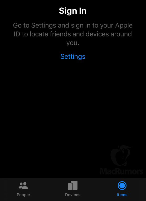 Aba "itens" no novo app Buscar para objetos rastreados por Bluetooth