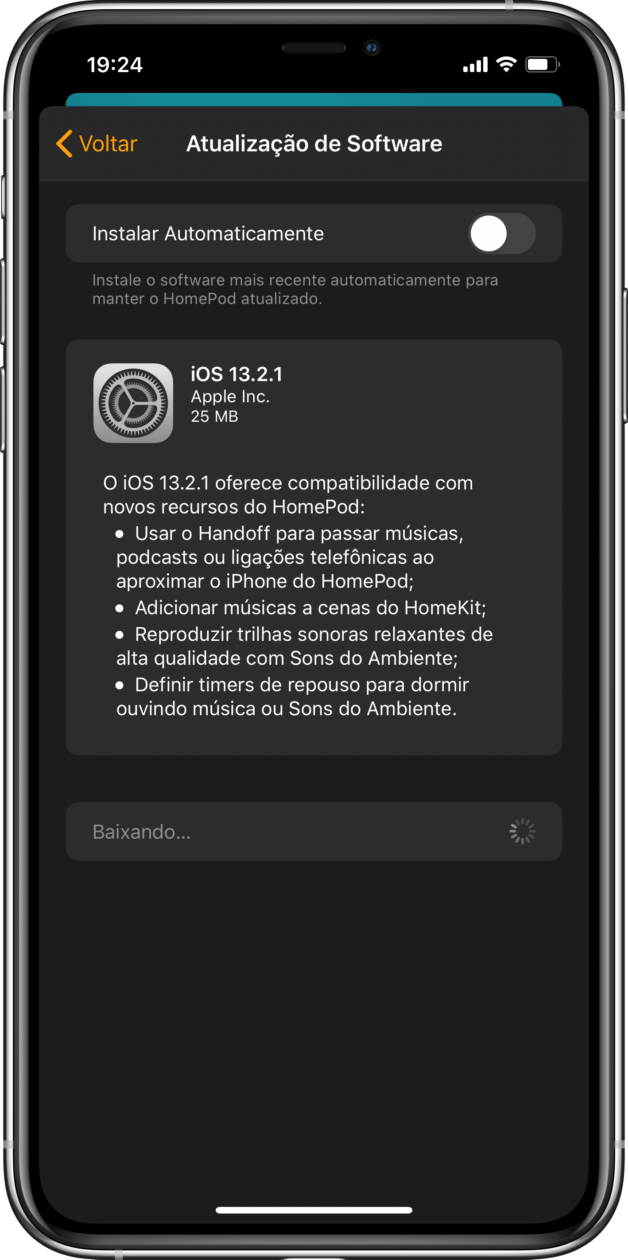 Versão 13.2.1 do iOS para o HomePod