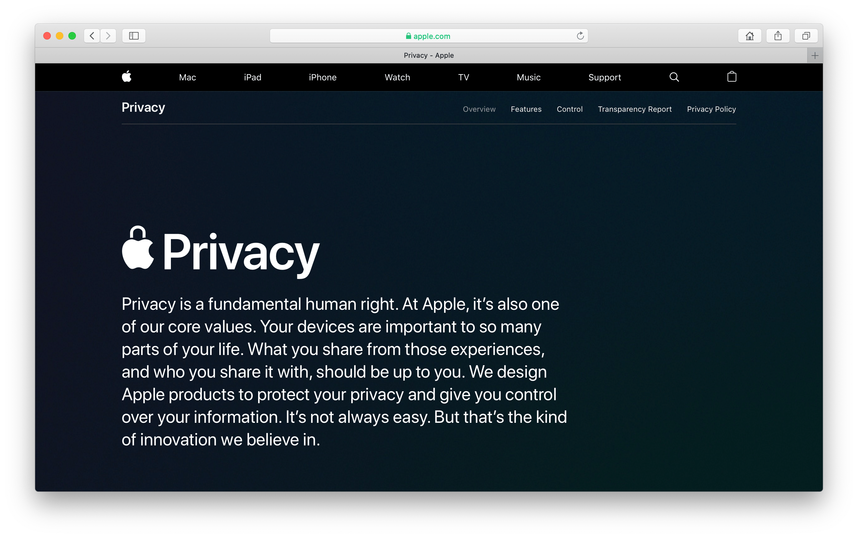 Portal de privacidade da Apple