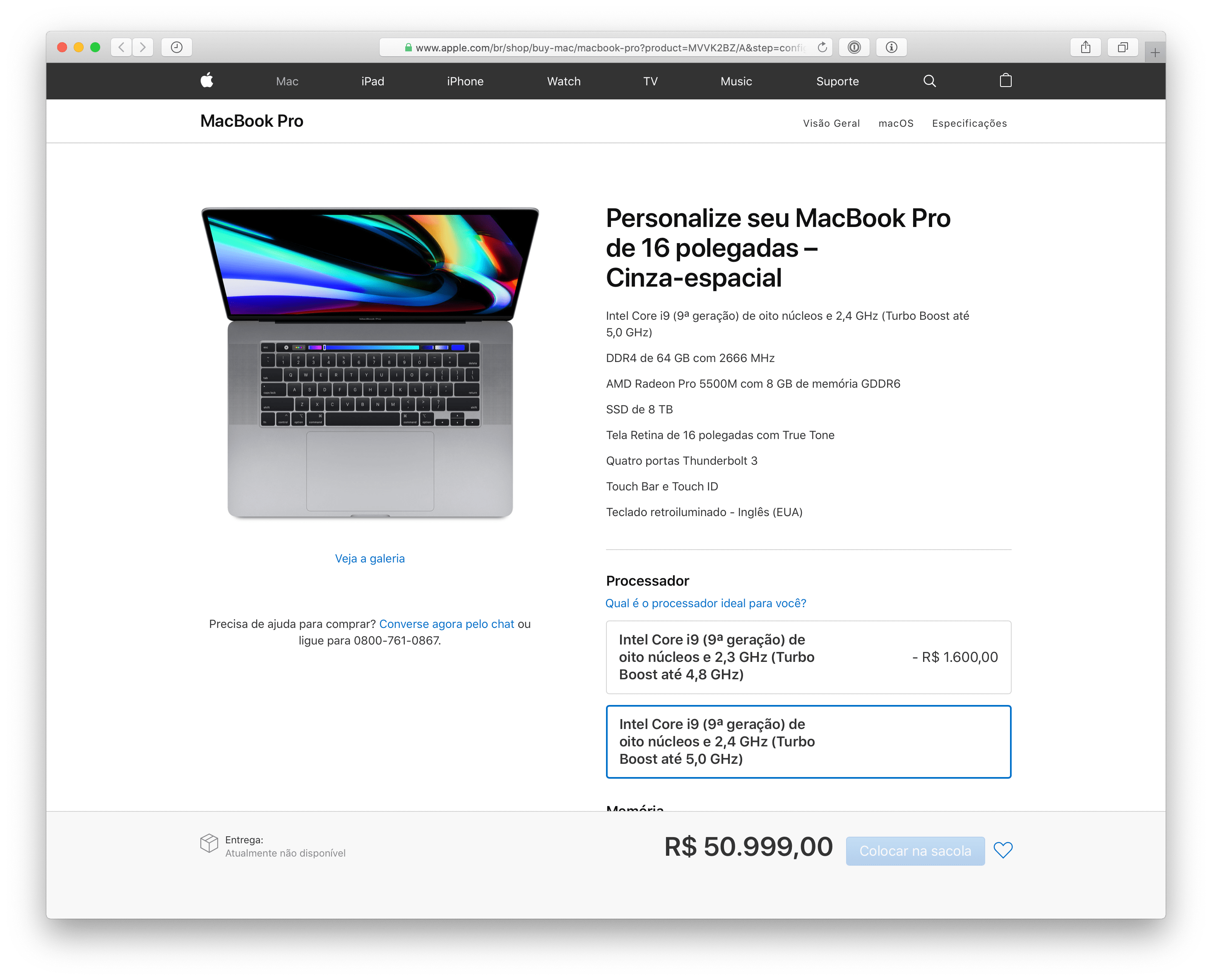 MacBook Pro de 16 polegadas configurado no talo
