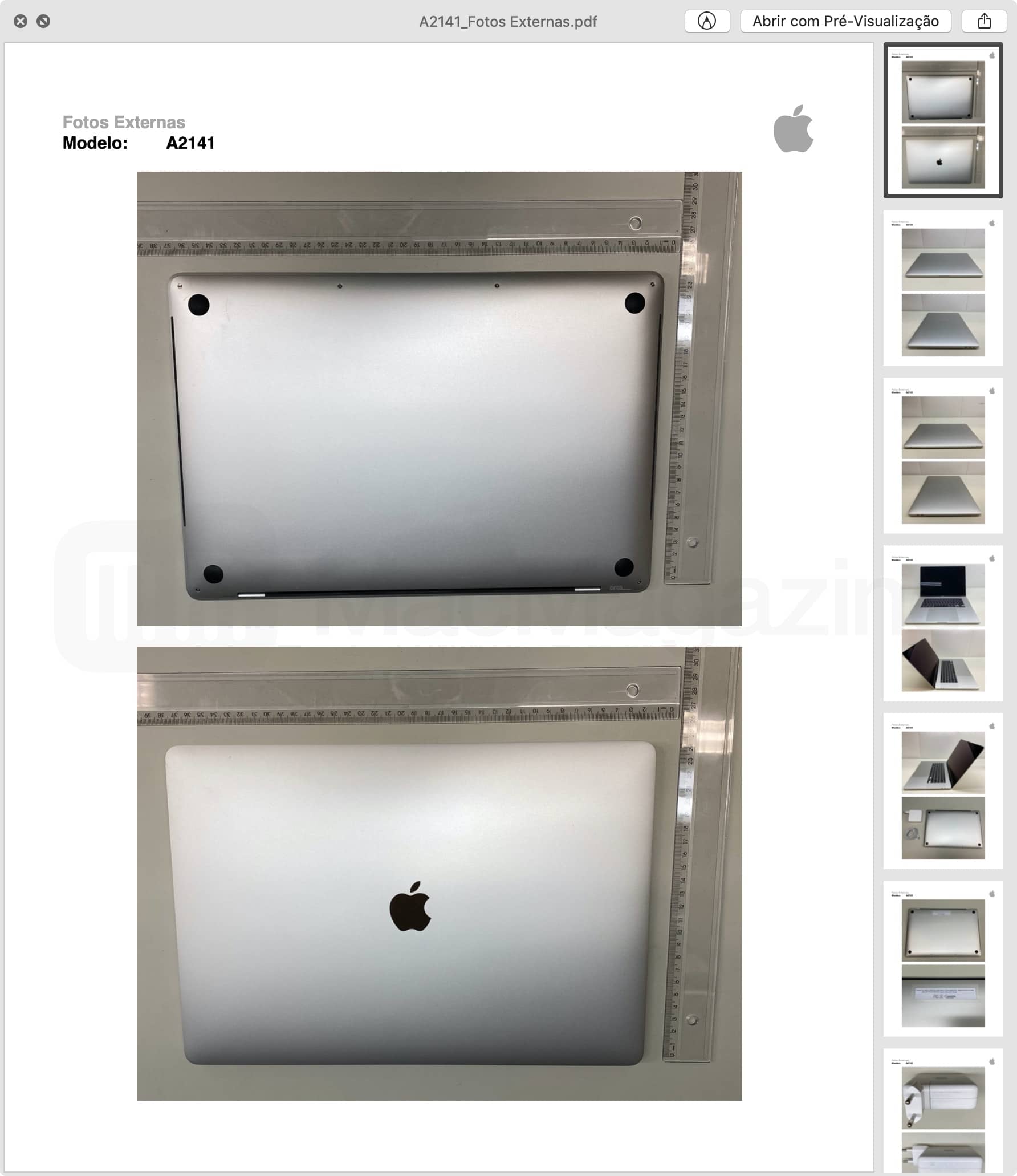 Fotos externas da homologação do MacBook Pro de 16"