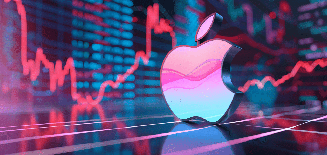 Logo da Apple em frente a um gráfico