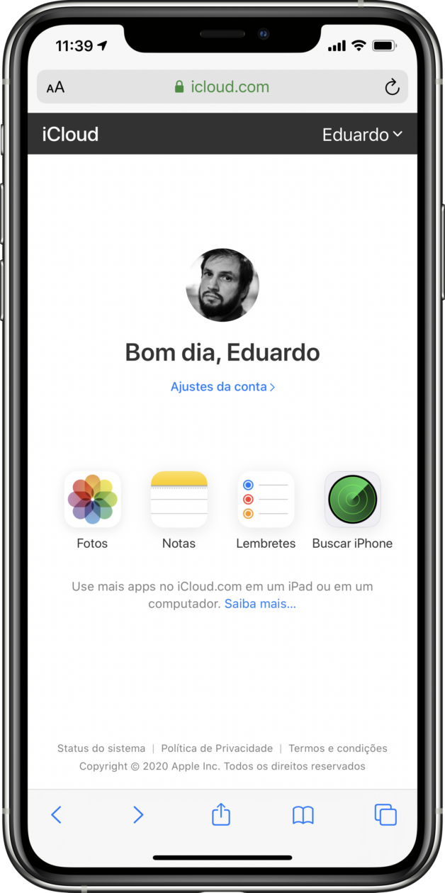 Acessando o iCloud.com pelo iPhone