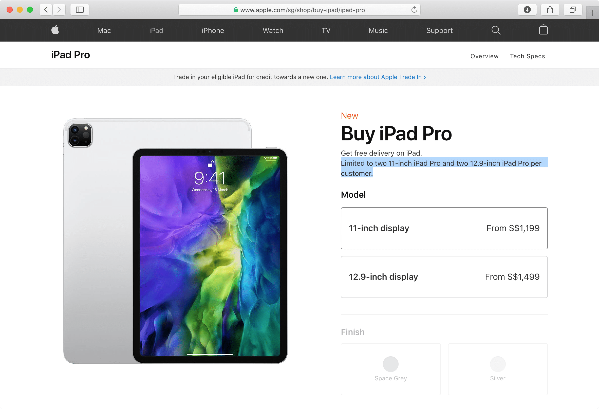 Limite de compra pro iPad Pro