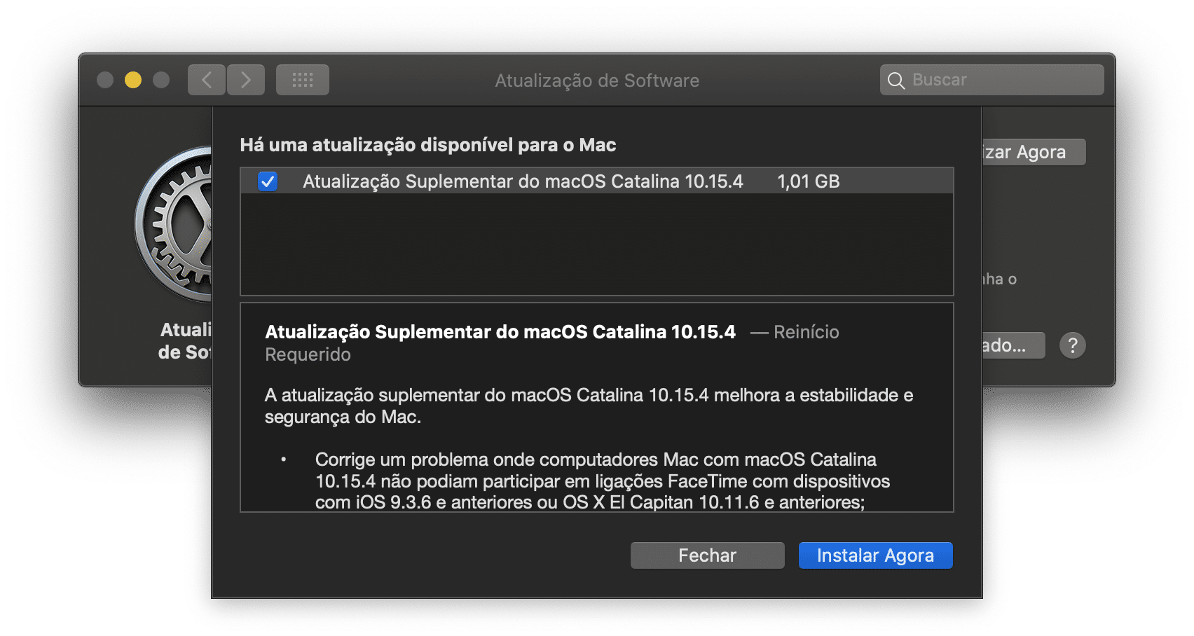 Atualização Suplementar do macOS Catalina 10.15.4