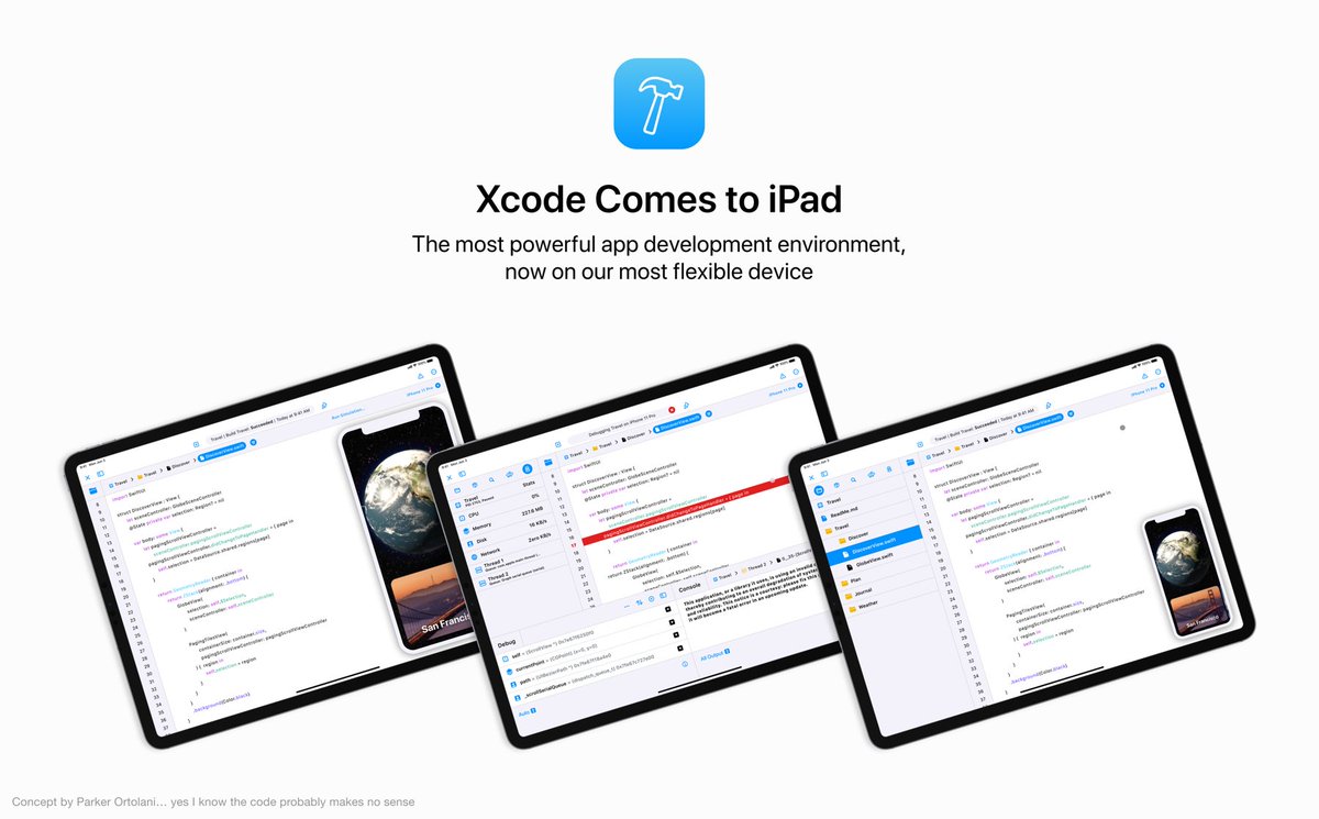 Conceito do Xcode para iPad