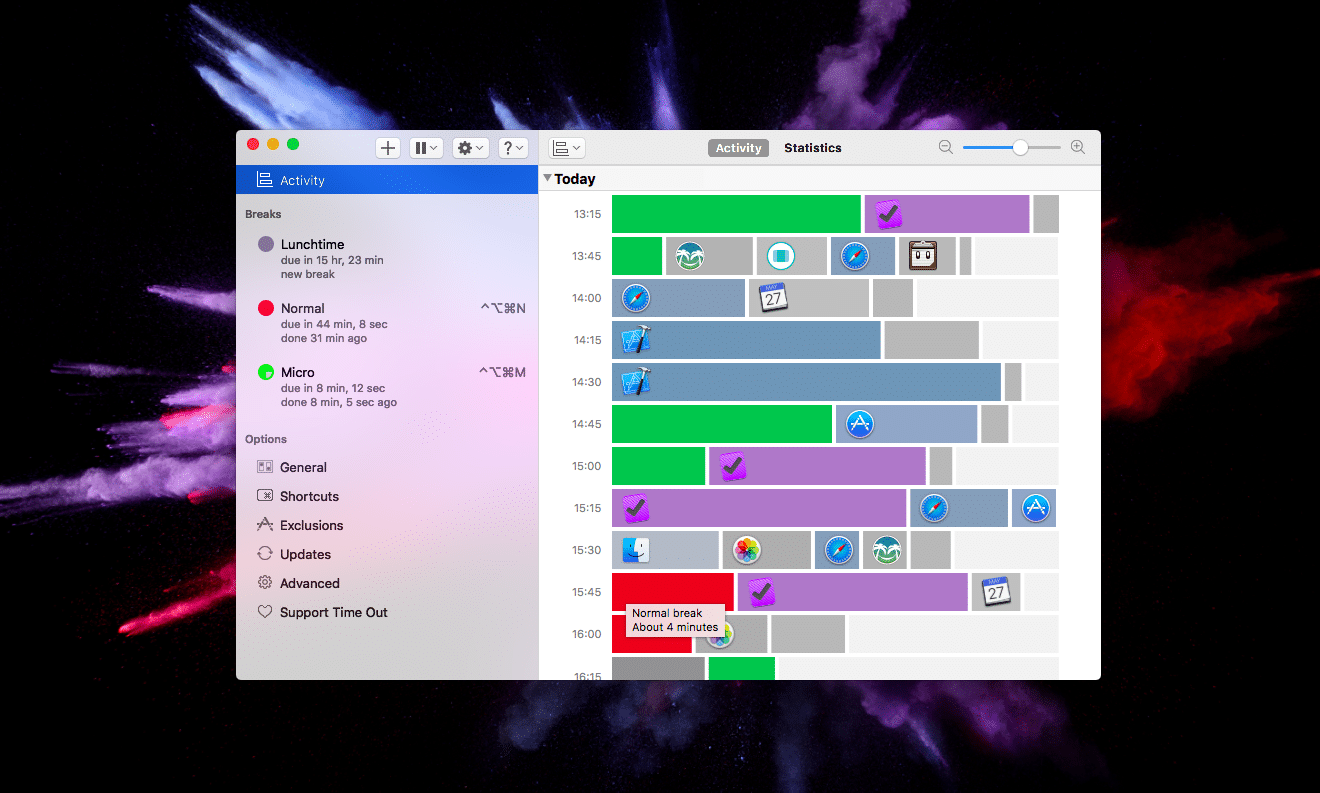 Aplicativo Time Out para macOS