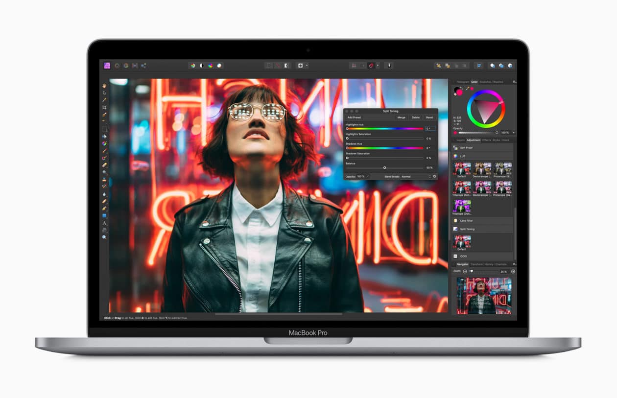 Novo MacBook Pro de 13 polegadas rodando o Affinity Photo