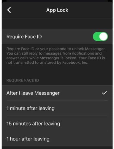 Messenger com Face ID para proteger conversas