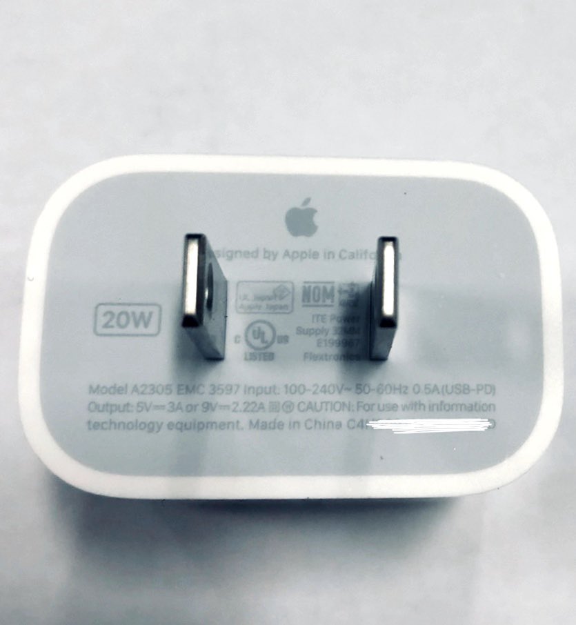 Possível carregador de 20W dos "iPhones 12"