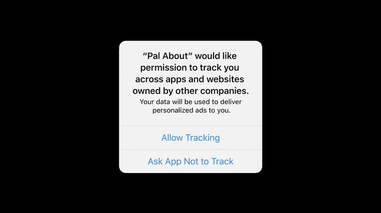 Pop-up do iOS 14 onde o usuário pode conceder ou negar acesso aos trackers em aplicativos