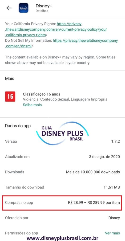 Assinatura do Disney+ no Android