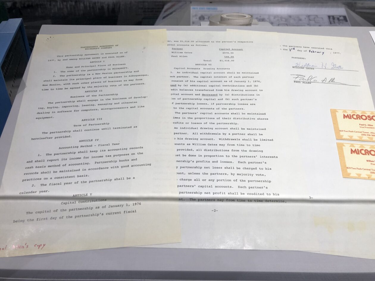 Contrato de sociedade entre Bill Gates e Paul Allen - Living Computers Museum + Labs