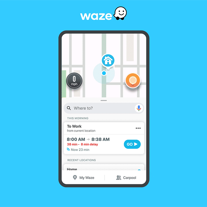 Sugestões de viagem no Waze