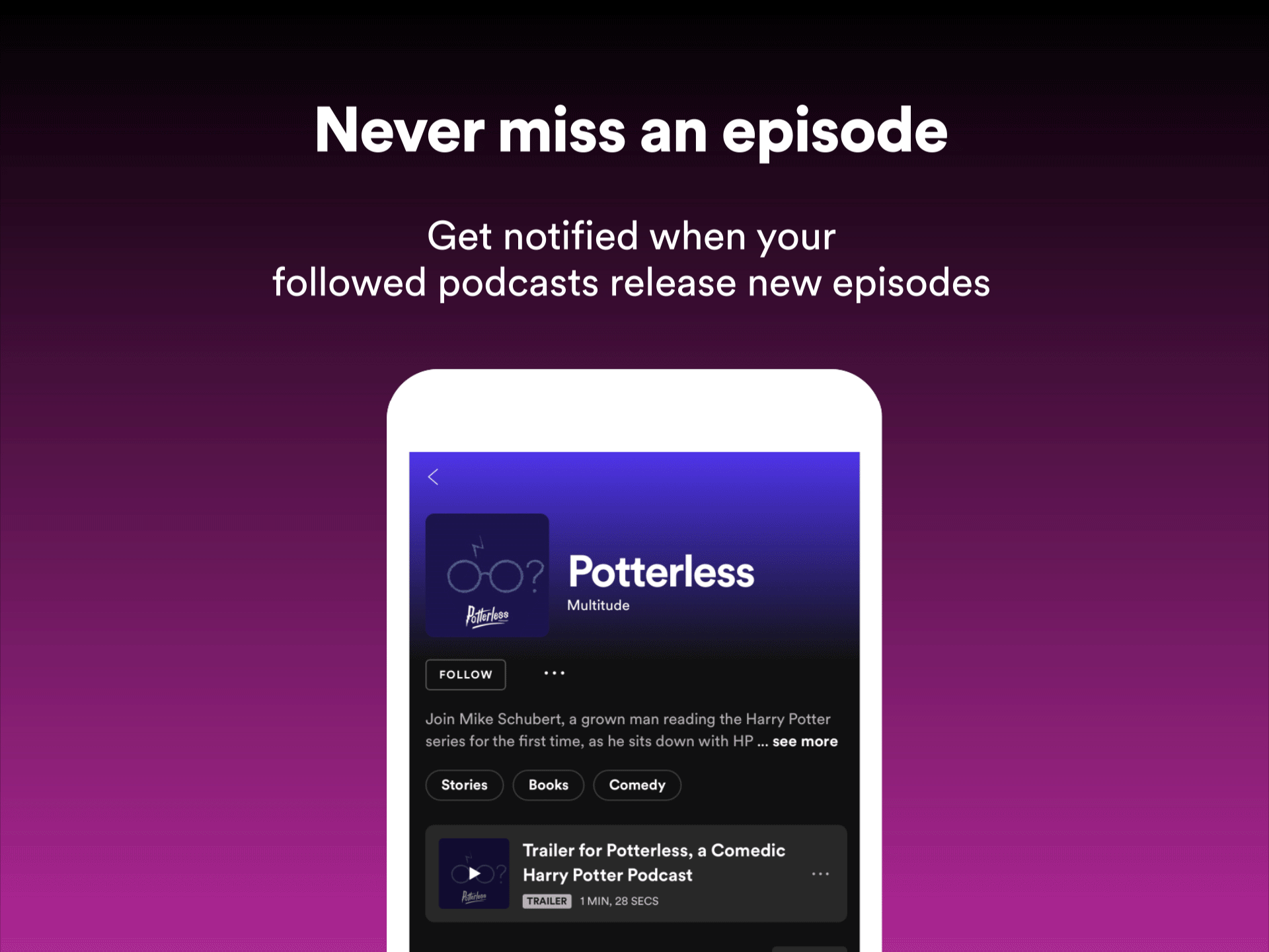 Notificações de podcasts no Spotify