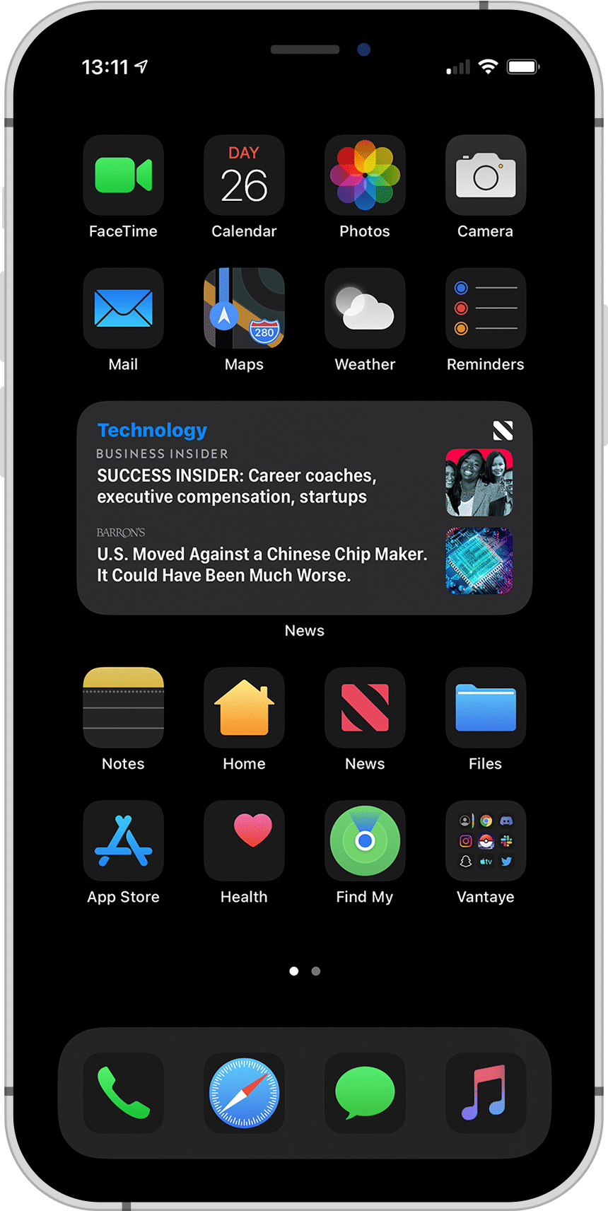 Vantaye, pacote de ícones adaptados ao modo escuro do iOS 14