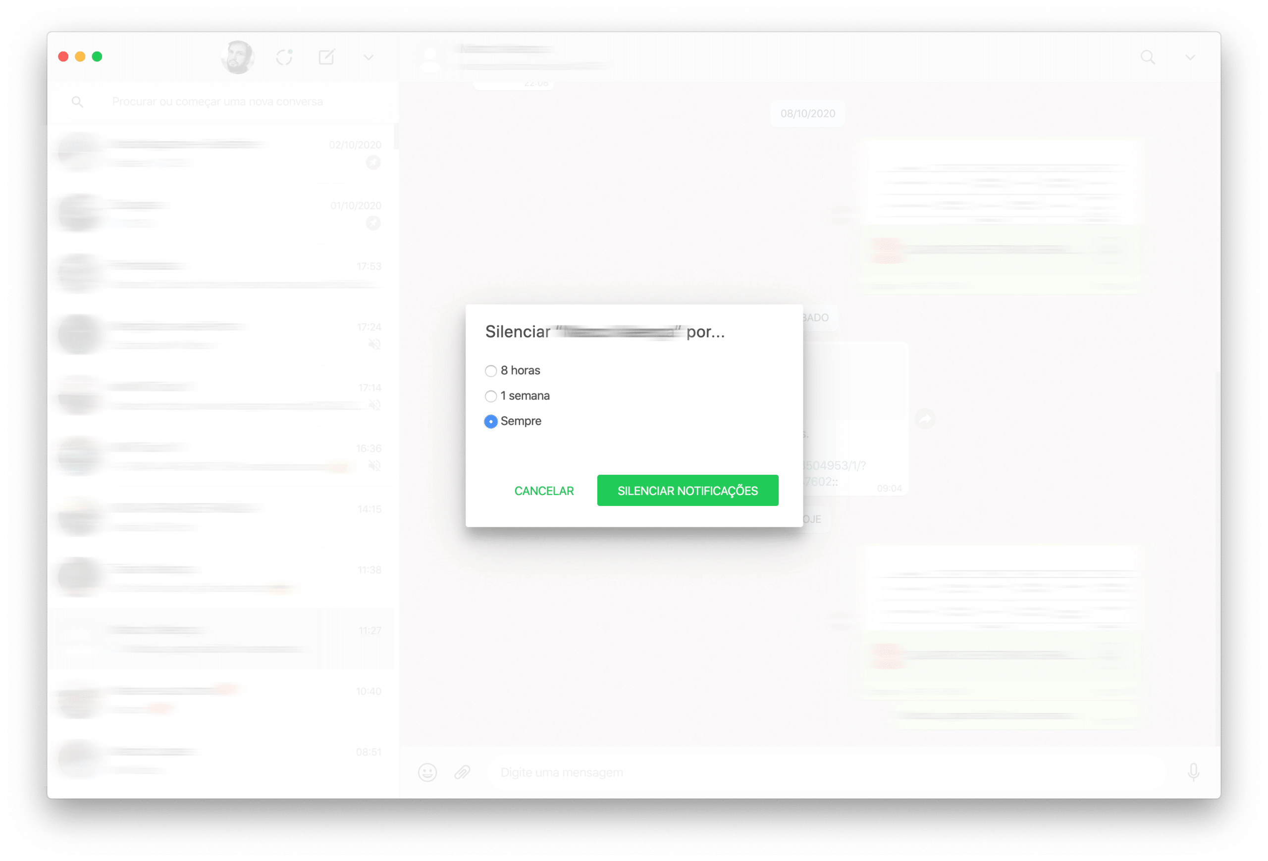 WhatsApp Desktop com opção de silenciar para sempre as conversas