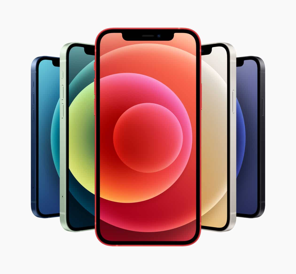 iPhones 12 em todas as cores, de frente
