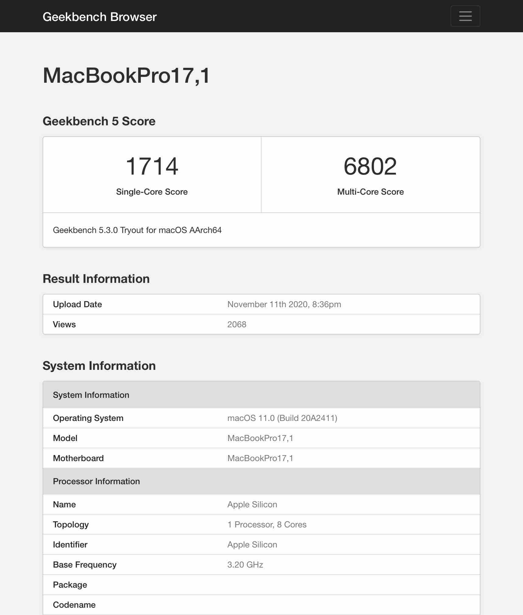 Benchmark do MacBook Pro