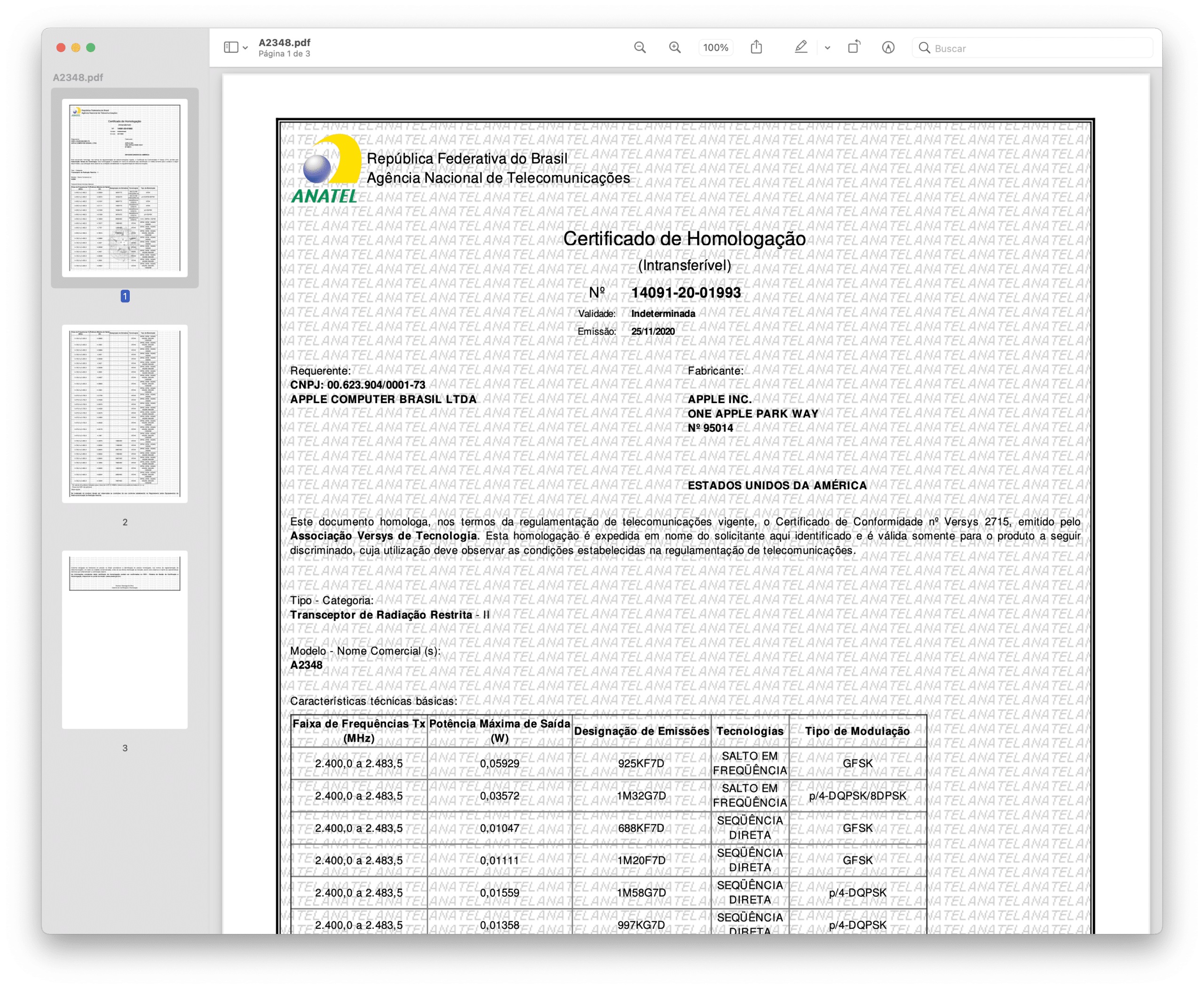 Certificado de Homologação do Mac mini M1 (A2348)