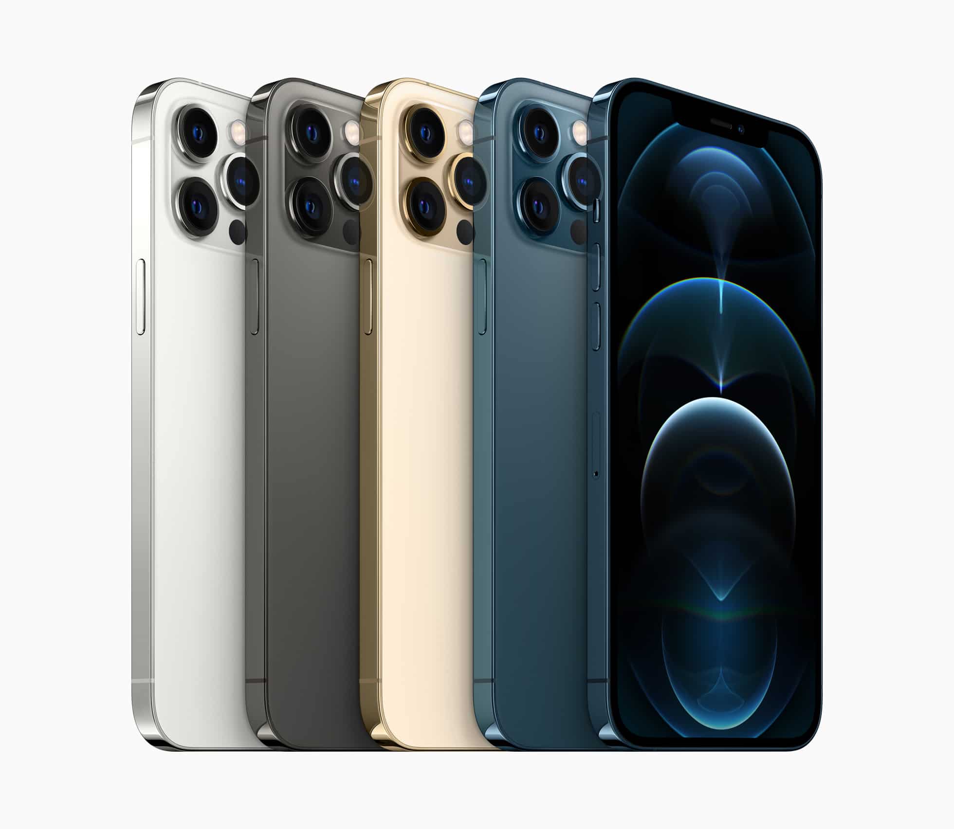 Todas as cores do iPhone 12 Pro Max de lado, inclinados
