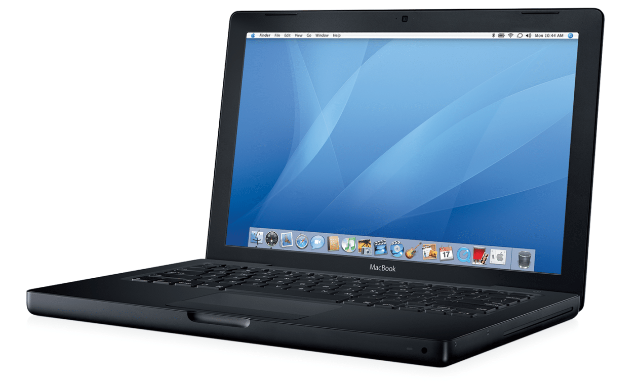 Antigo MacBook preto de policarbonato