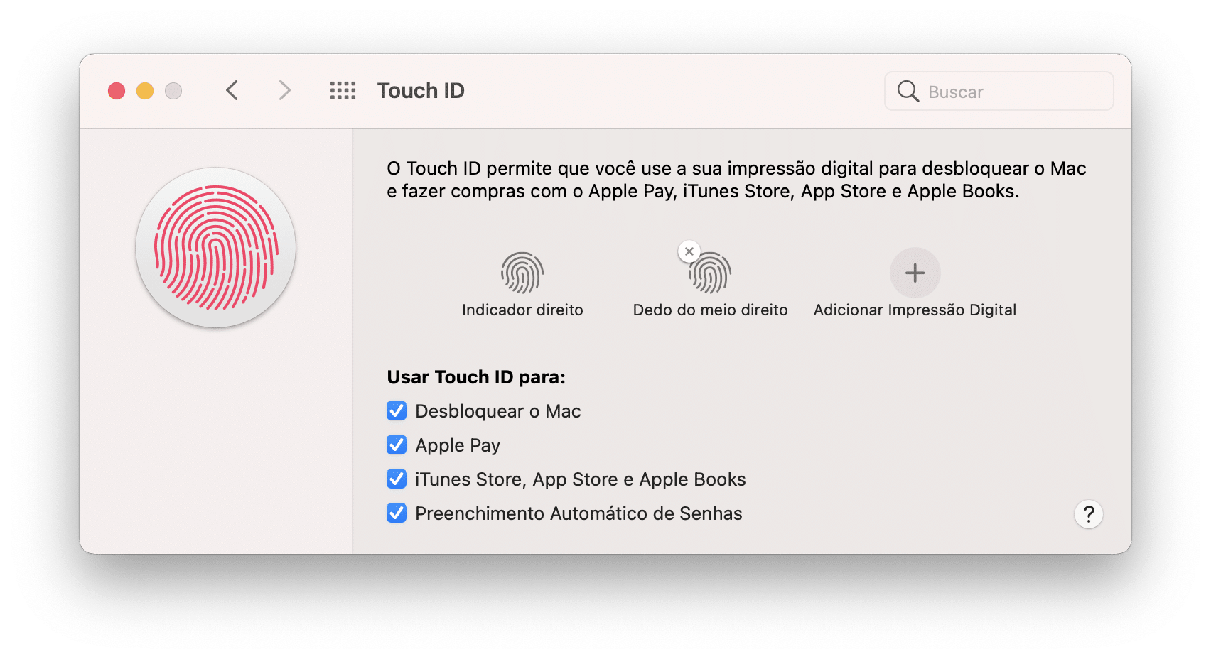 Configurando o Touch ID em um Mac