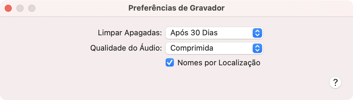 Configurações do app Gravador no iOS 14