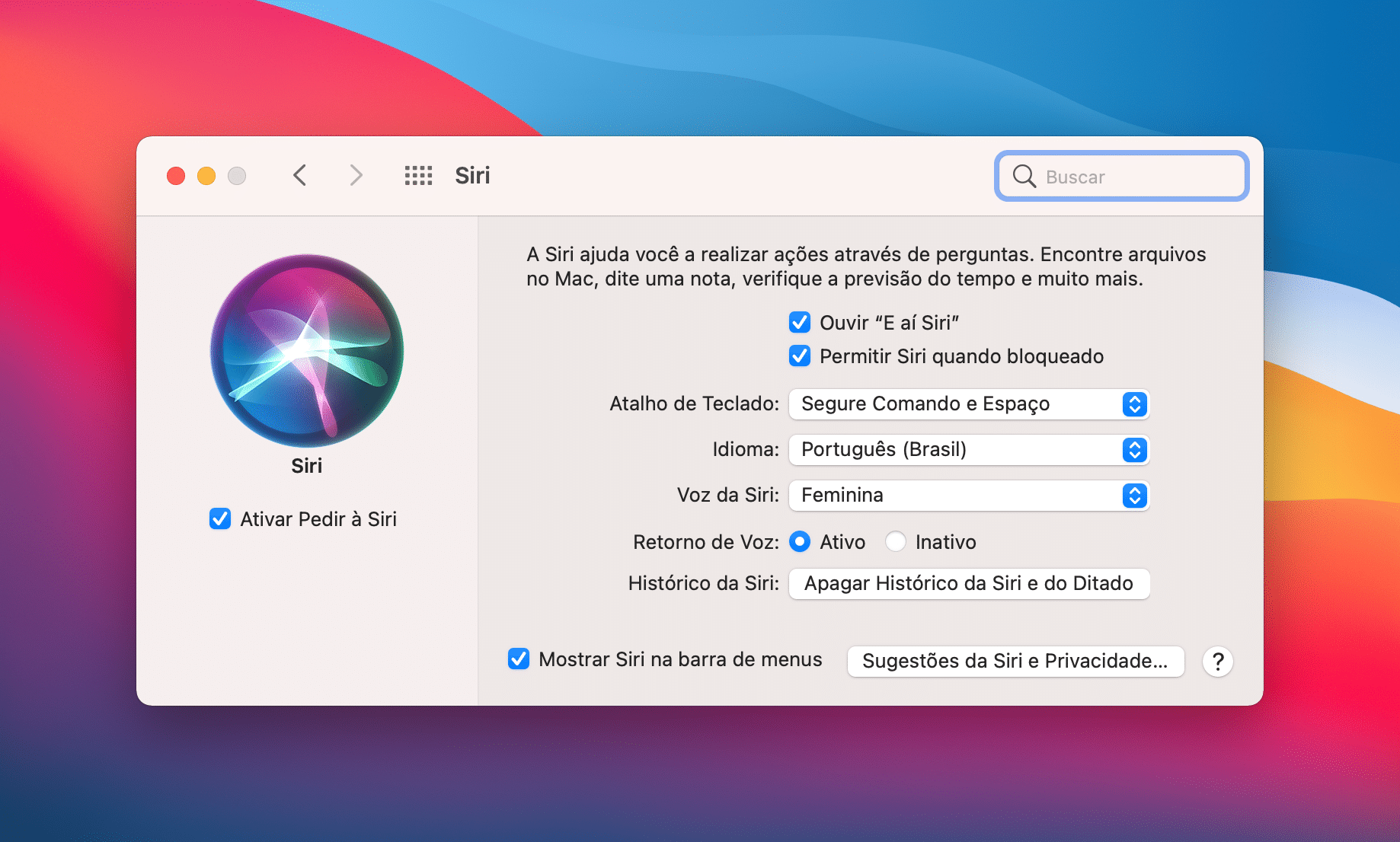 Configurando o idioma da Siri no macOS