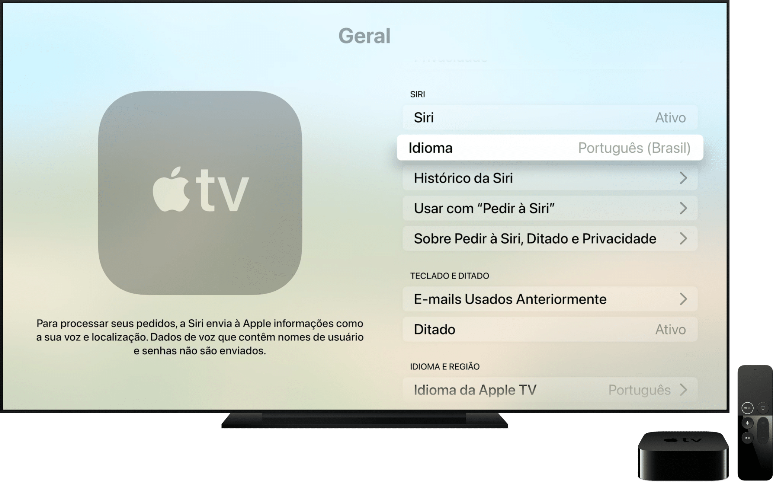 Configurando o idioma da Siri no tvOS