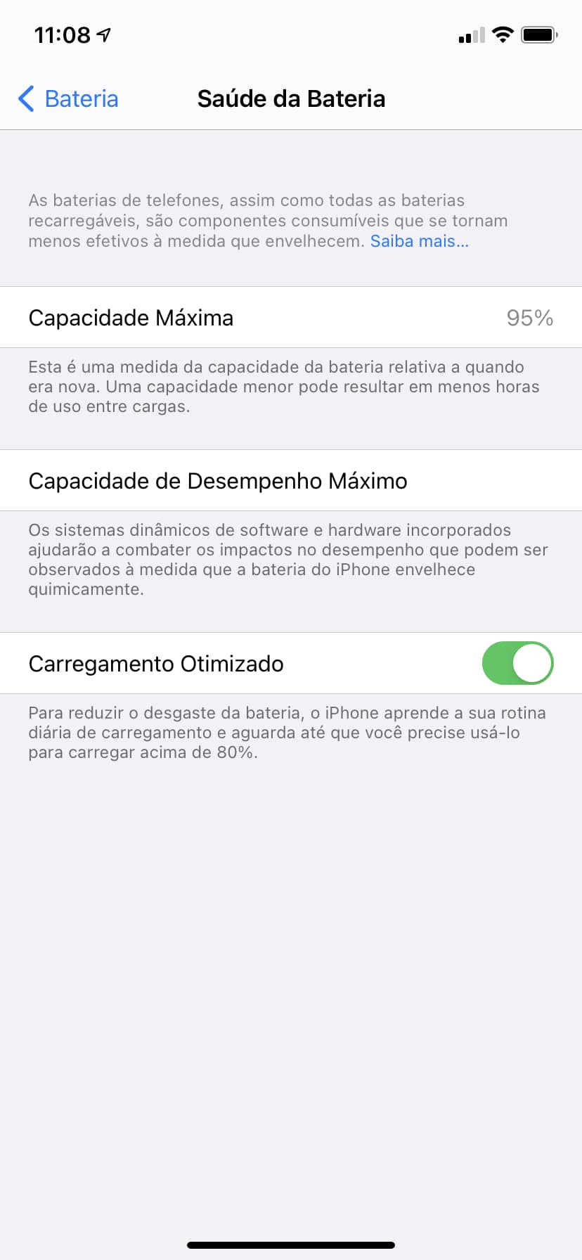 Saúde da Bateria no iOS 14