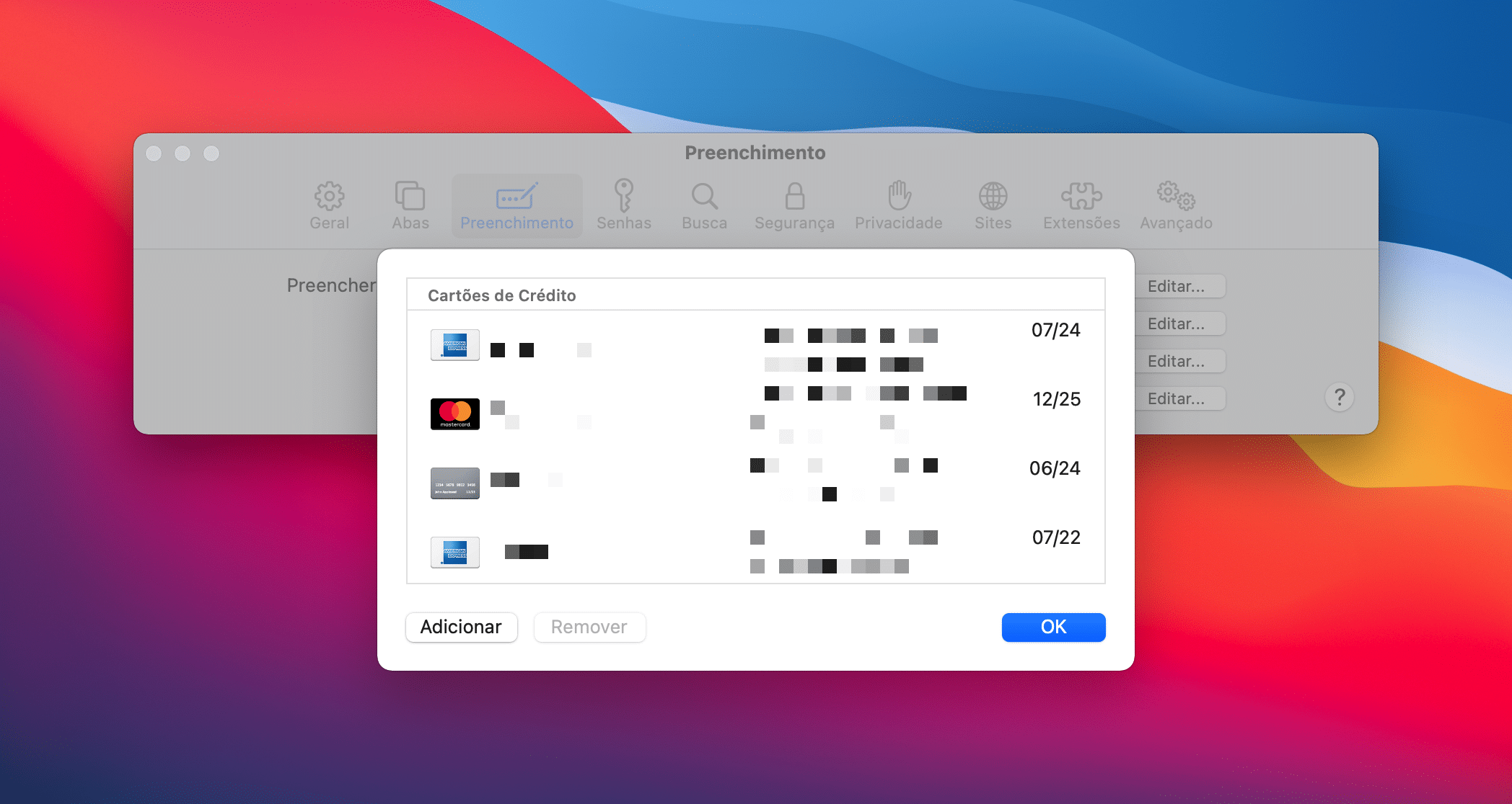 Salvando dados do cartão de crédito para o preenchimento automático no Safari do macOS