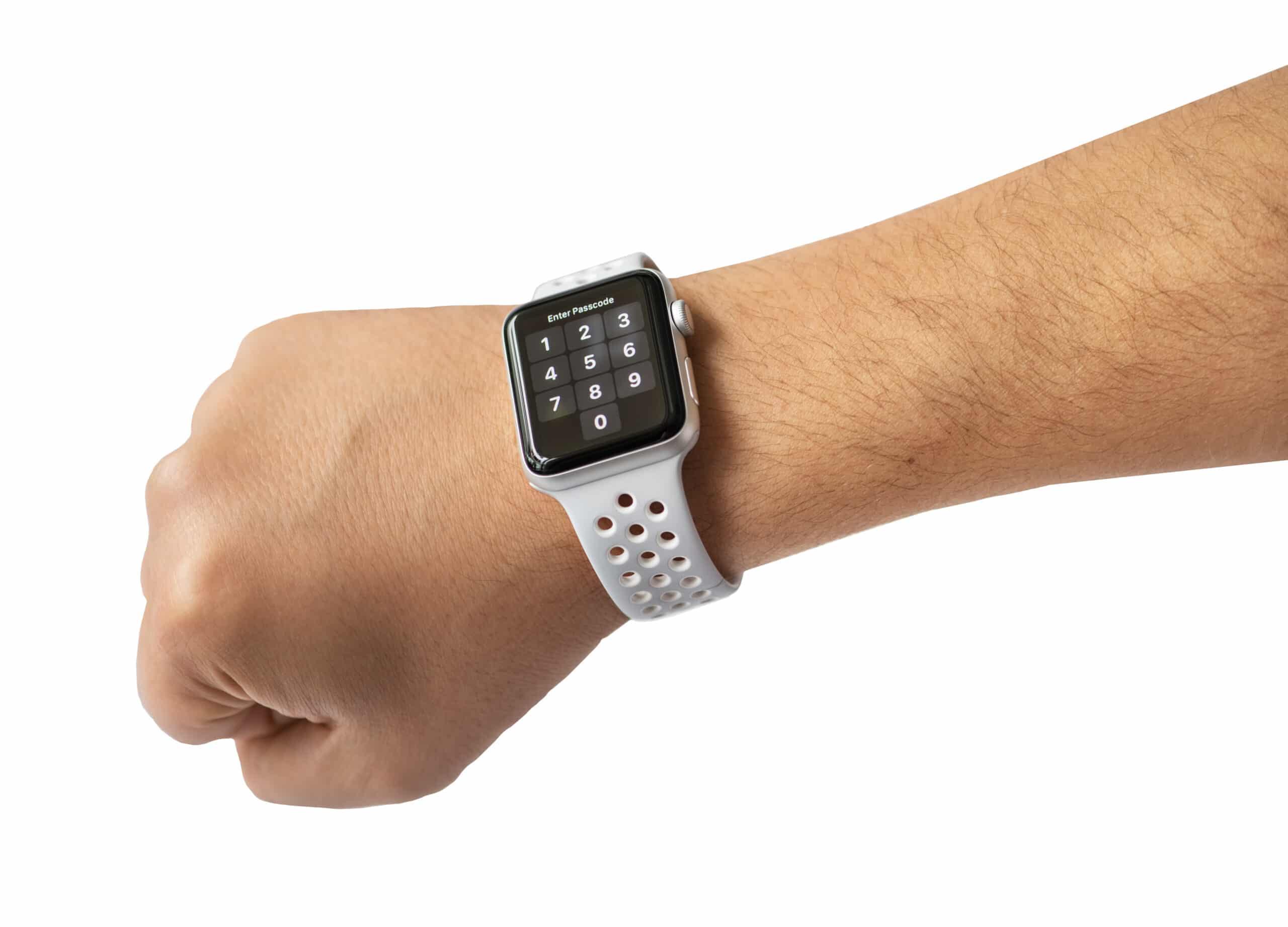 Apple Watch com a tela bloqueada (pedindo senha)