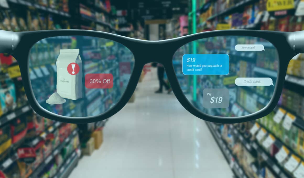 Conceito de óculos com realidade aumentada em loja