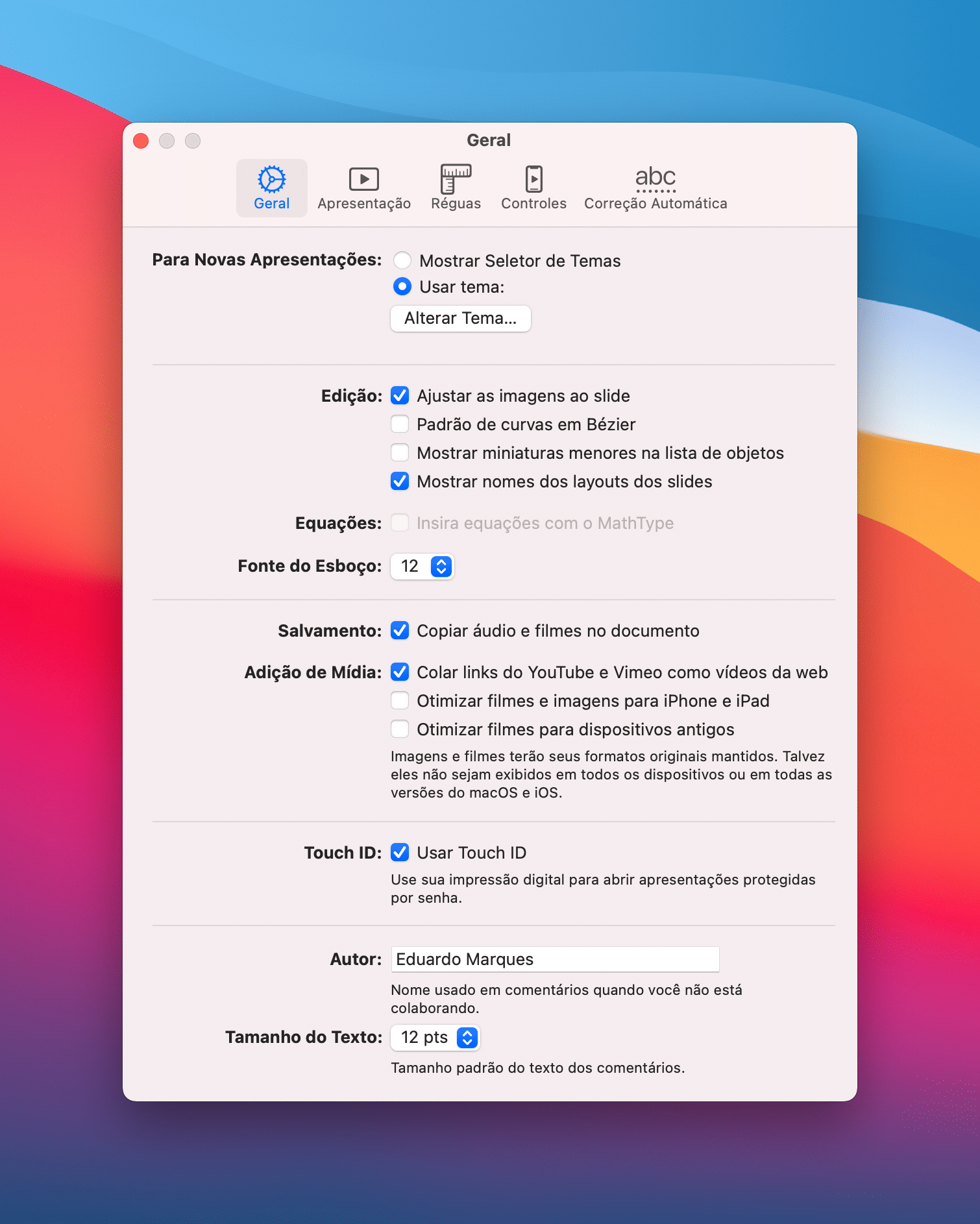 Pages, Numbers e Keynote como escolher um modelo padrão de documento