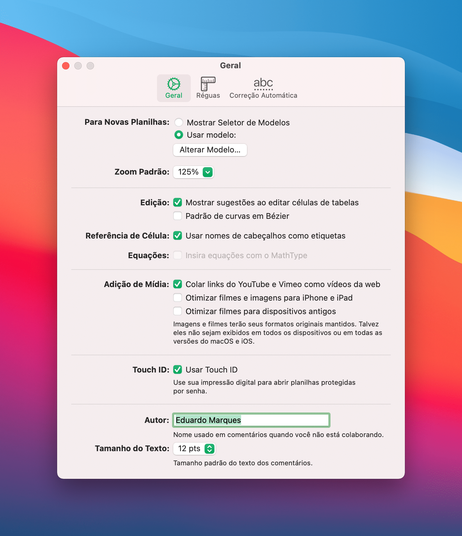 Pages, Numbers e Keynote como escolher um modelo padrão de documento