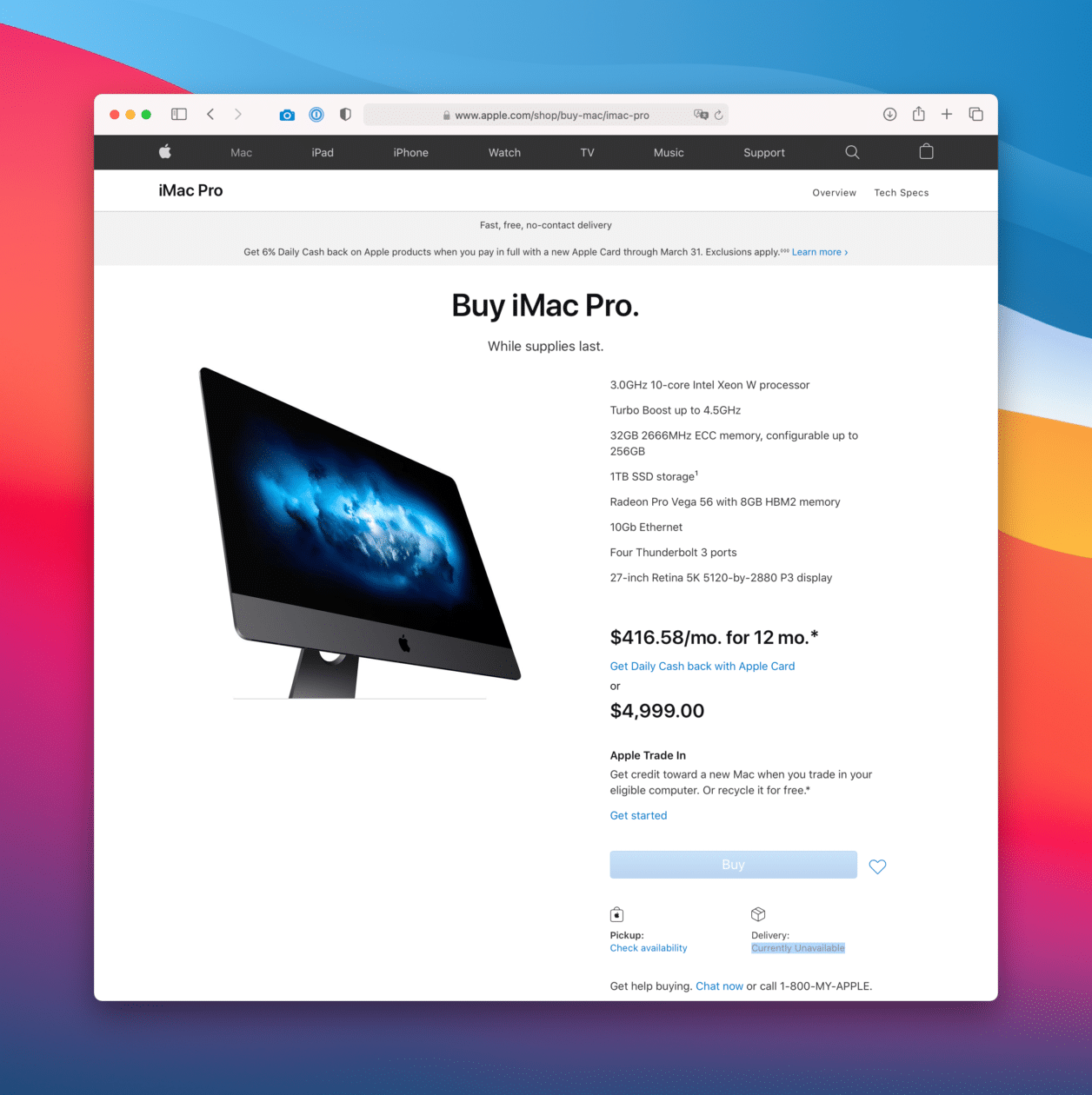 iMac Pro indisponível para compra nos EUA