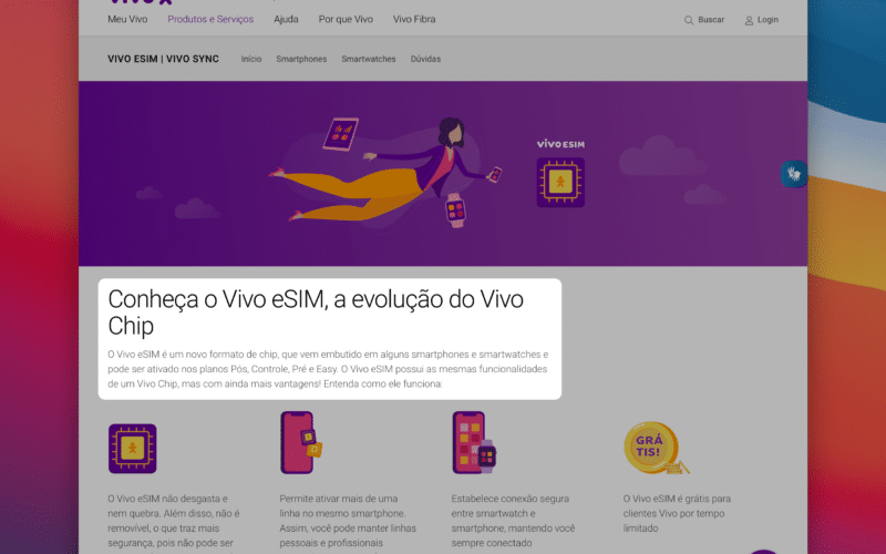 eSIM no site da Vivo