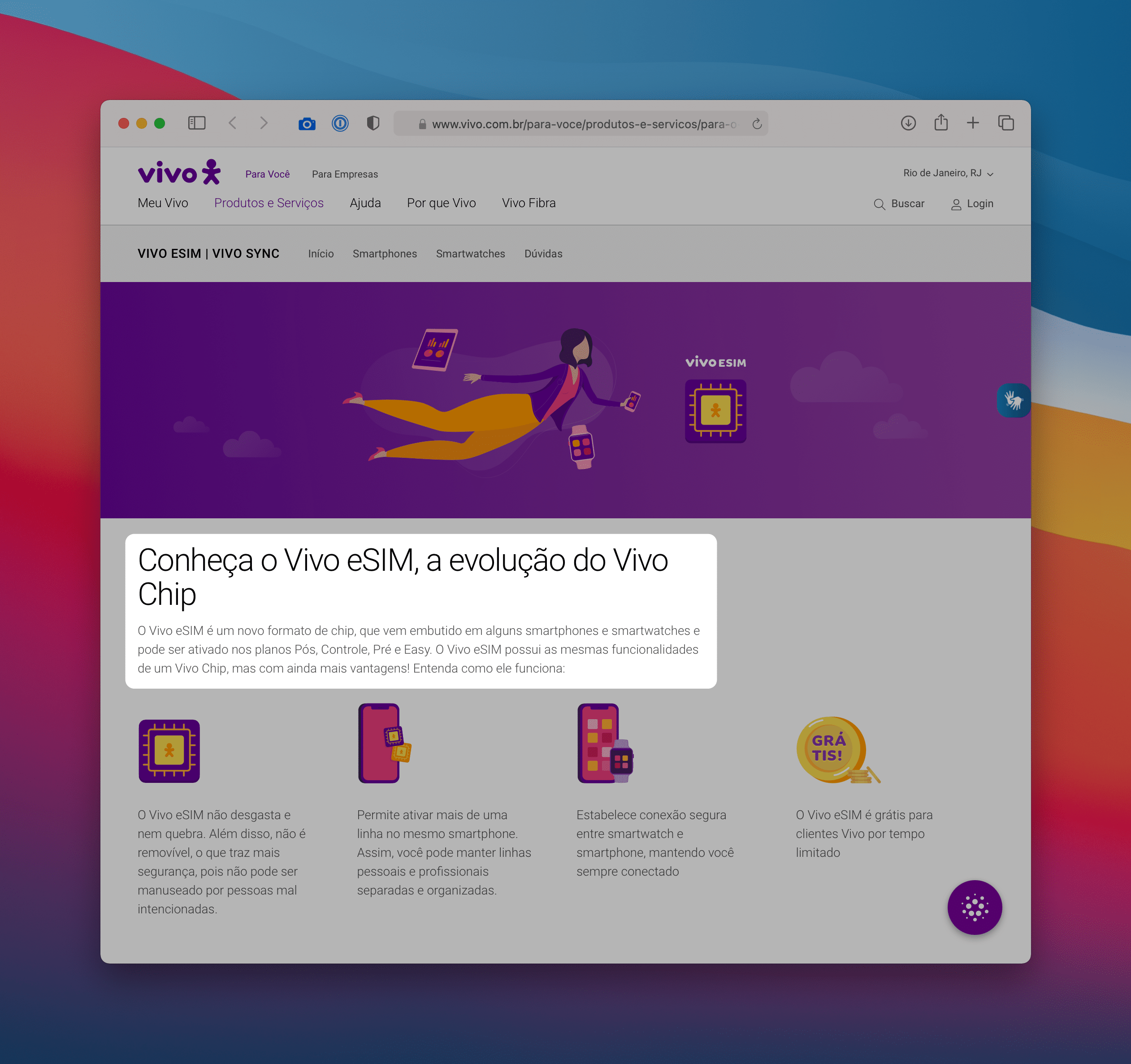 eSIM no site da Vivo