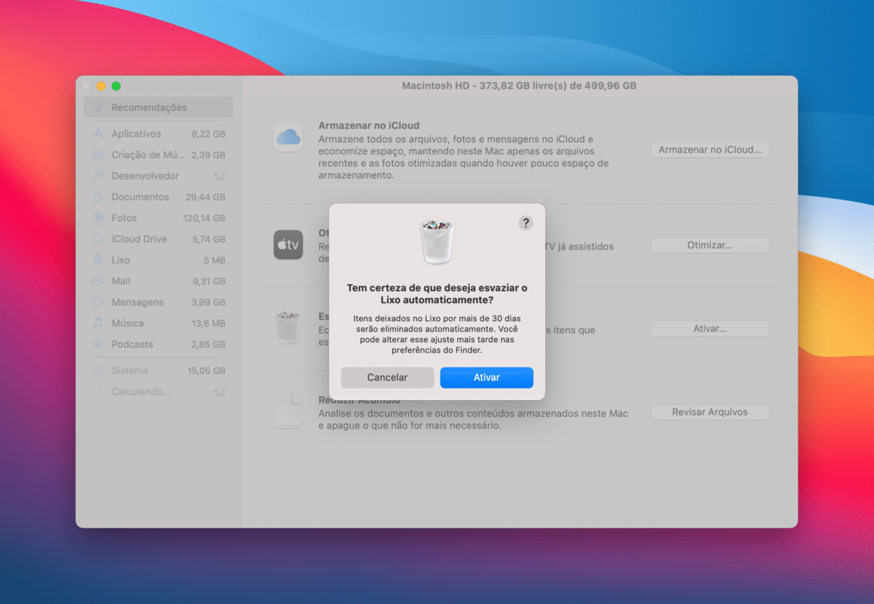 Esvaziar o Lixo em 30 dias de forma automática