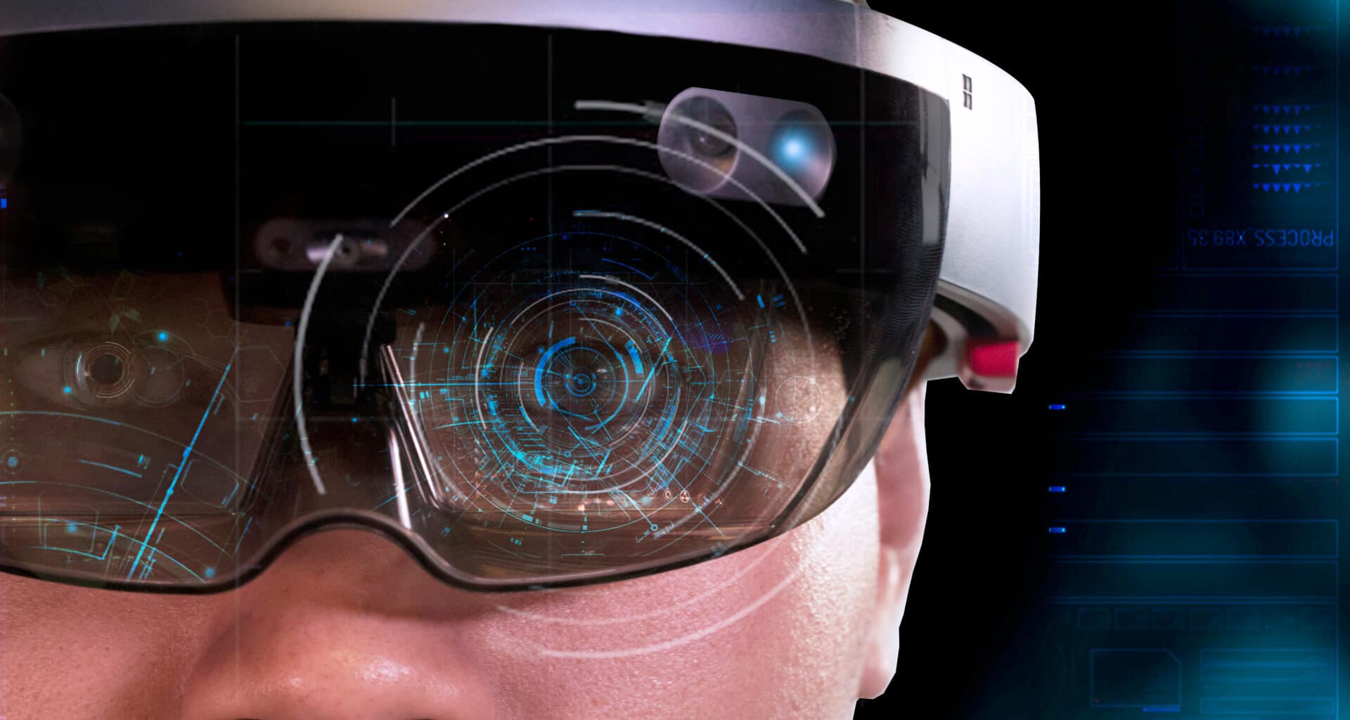 Homem com óculos futurístico de realidade virtual