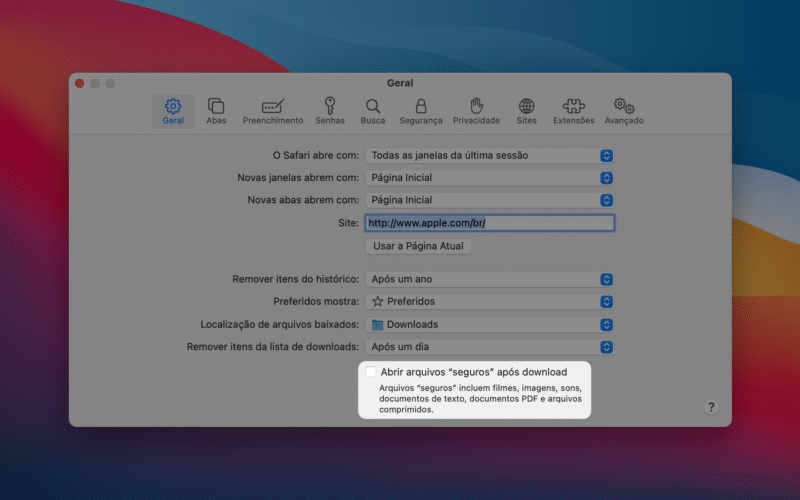 Impedindo a abertura automática de arquivos no macOS após o download